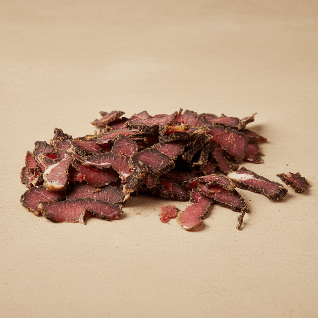 What Is Biltong? South Africa’s Traditional Air-Dried Meat, showcasing sliced air-dried biltong on a counter.